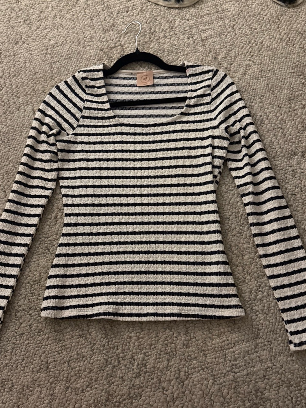 Striped Square-Neck Long Sleeve Top - Black & White